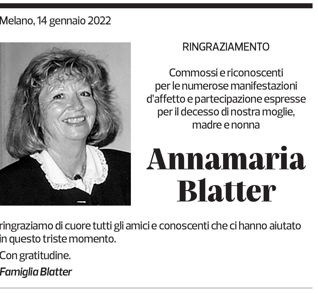 Annuncio funebre Annamaria Blatter