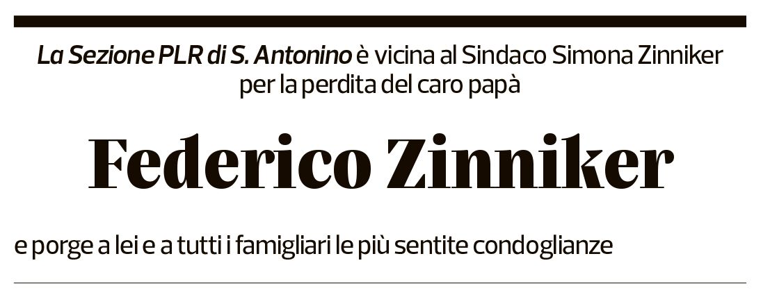 Annuncio funebre Federico Zinniker