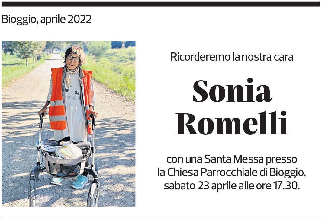 Annuncio funebre Sonia Romelli