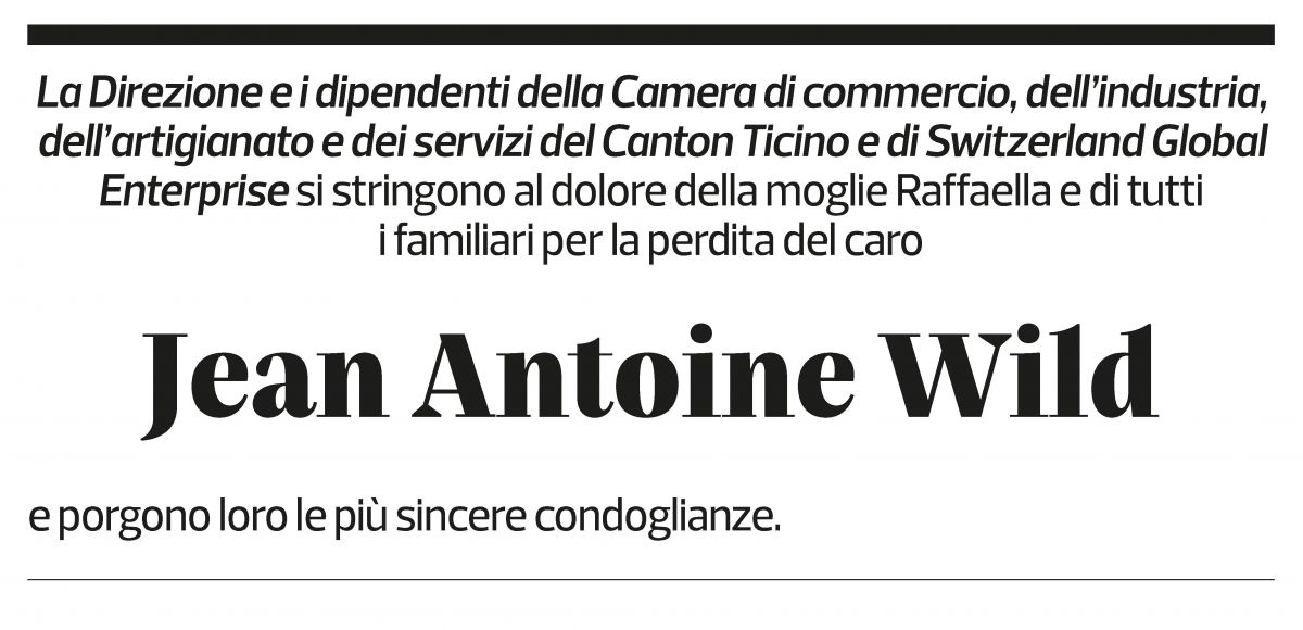 Annuncio funebre Jean-antoine Wild