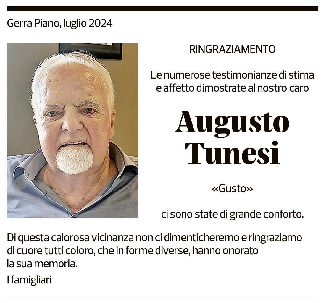 Annuncio funebre Augusto Tunesi