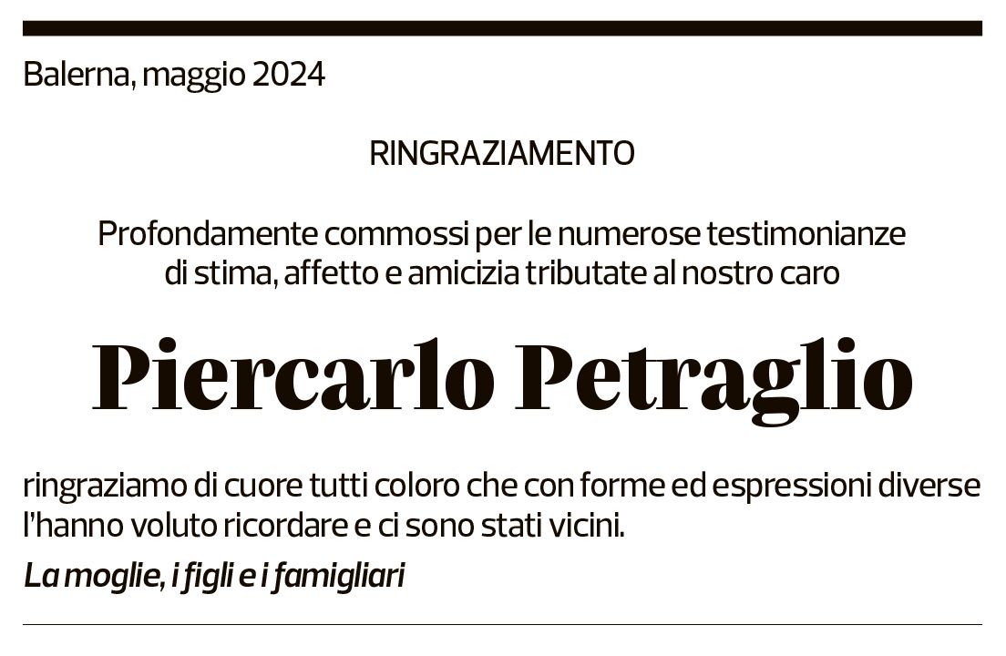 Annuncio funebre Piercarlo Petraglio