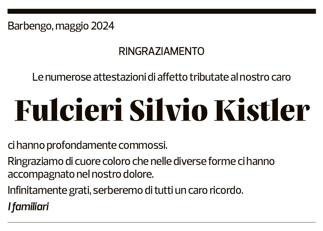 Annuncio funebre Fulcieri Silvio Kistler