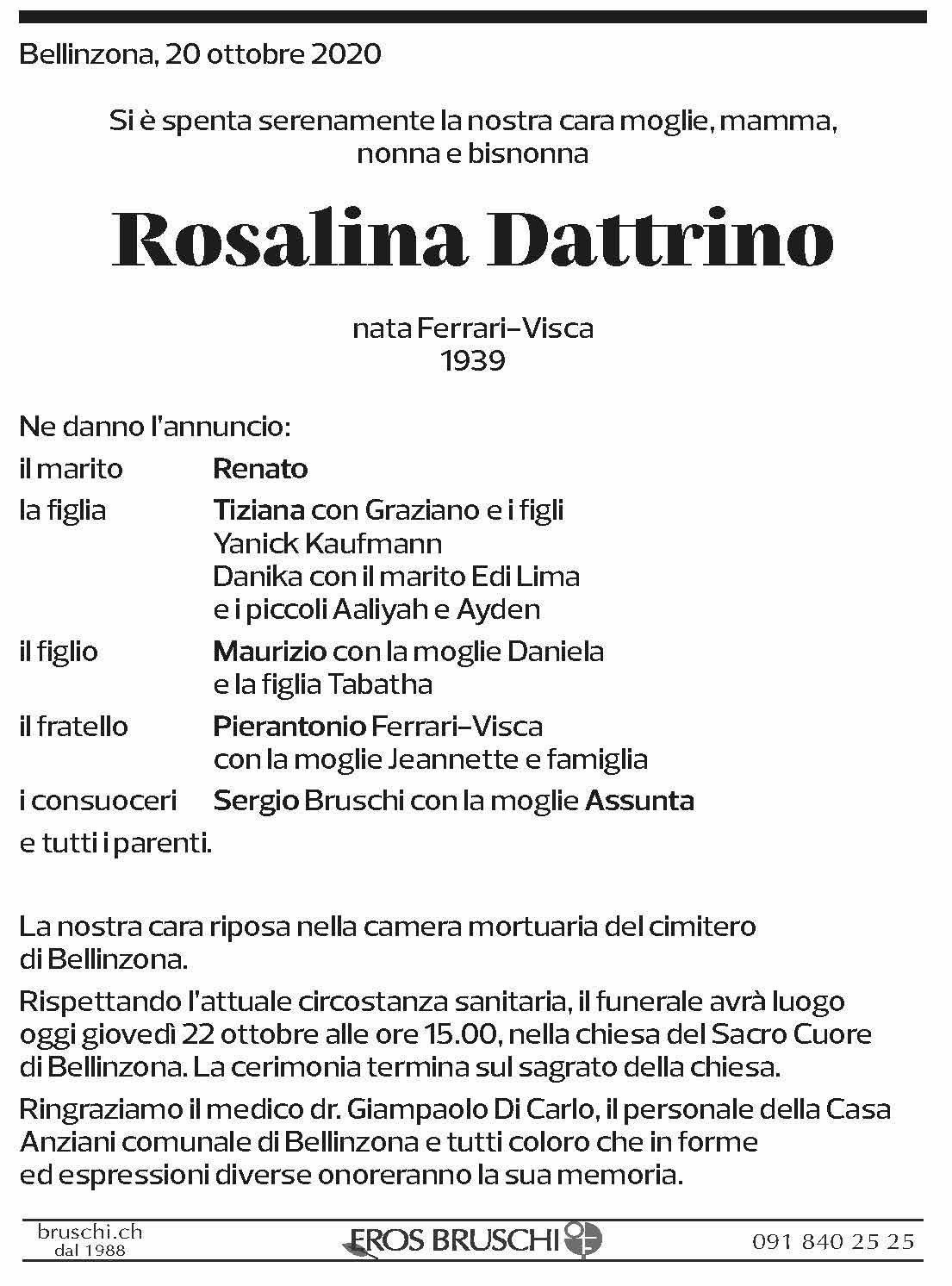 Annuncio funebre Rosalina Dattrino