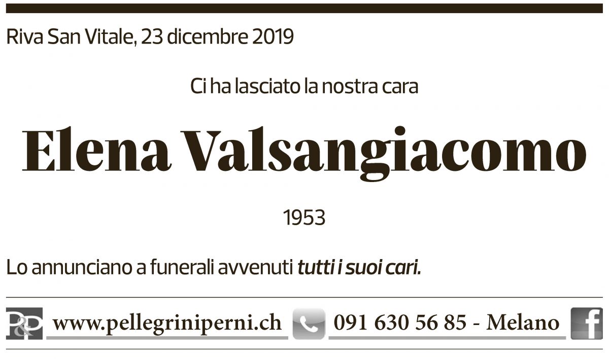 Annuncio funebre Elena Valsangiacomo
