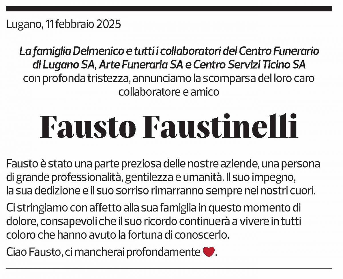 Annuncio funebre Fausto Faustinelli