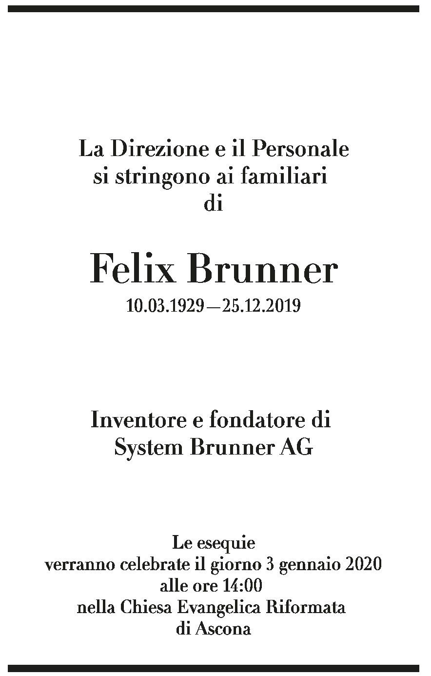 Annuncio funebre Felix Brunner