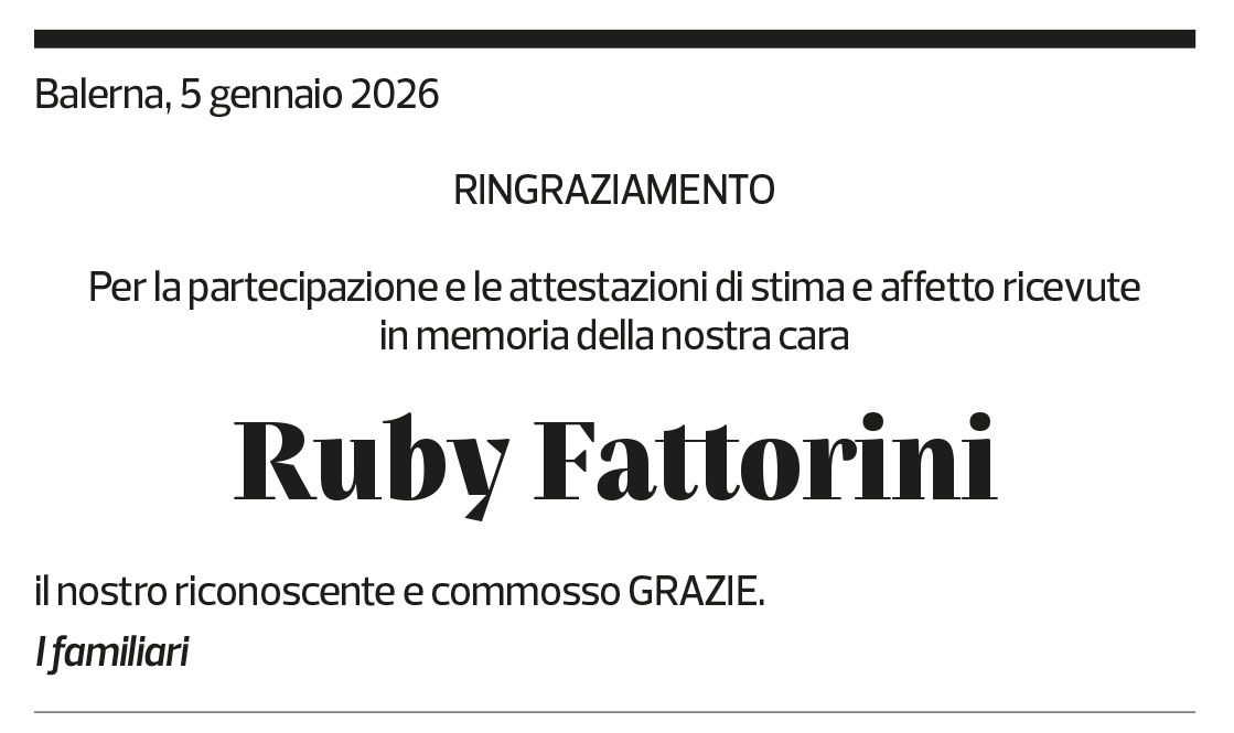 Annuncio funebre Ruby Fattorini