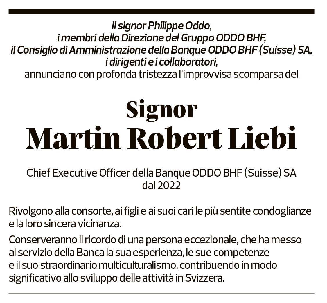 Annuncio funebre Martin Robert Liebi
