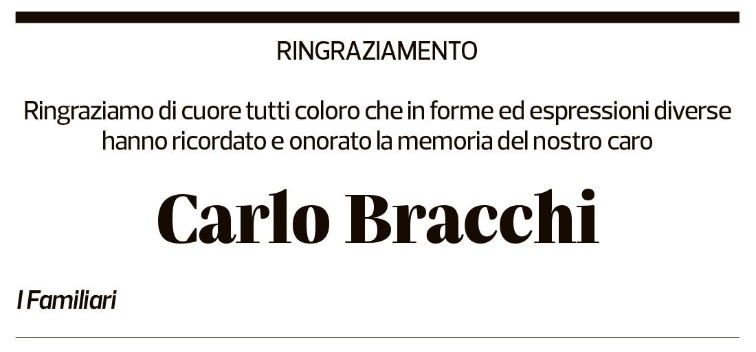 Annuncio funebre Carlo Bracchi