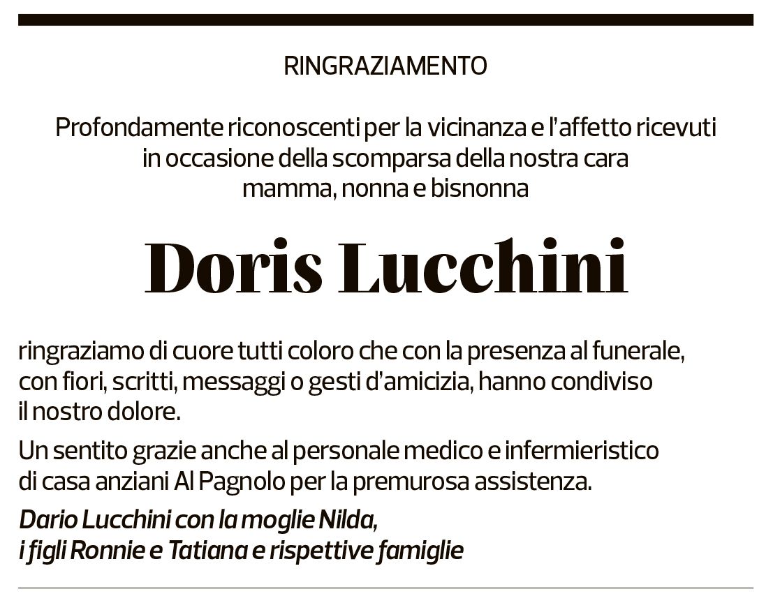 Annuncio funebre Doris Lucchini