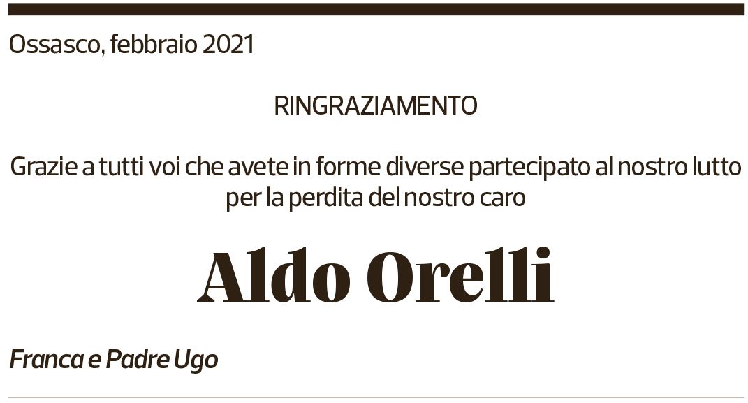 Annuncio funebre Aldo Orelli