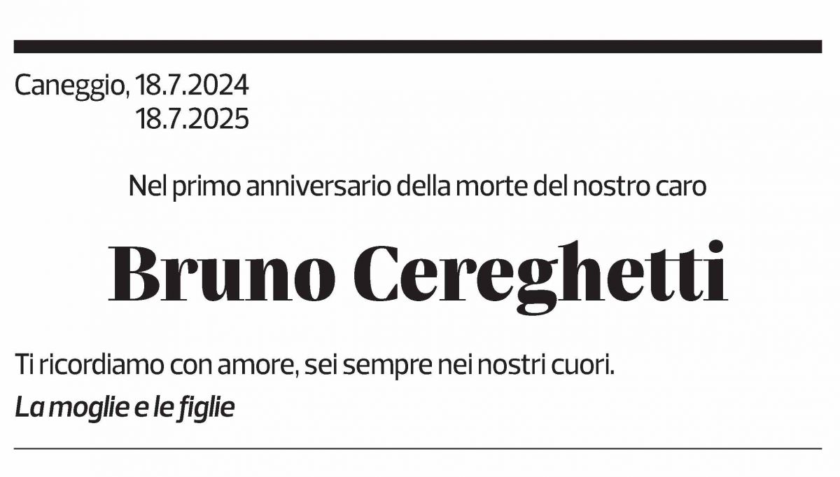 Annuncio funebre Bruno Cereghetti