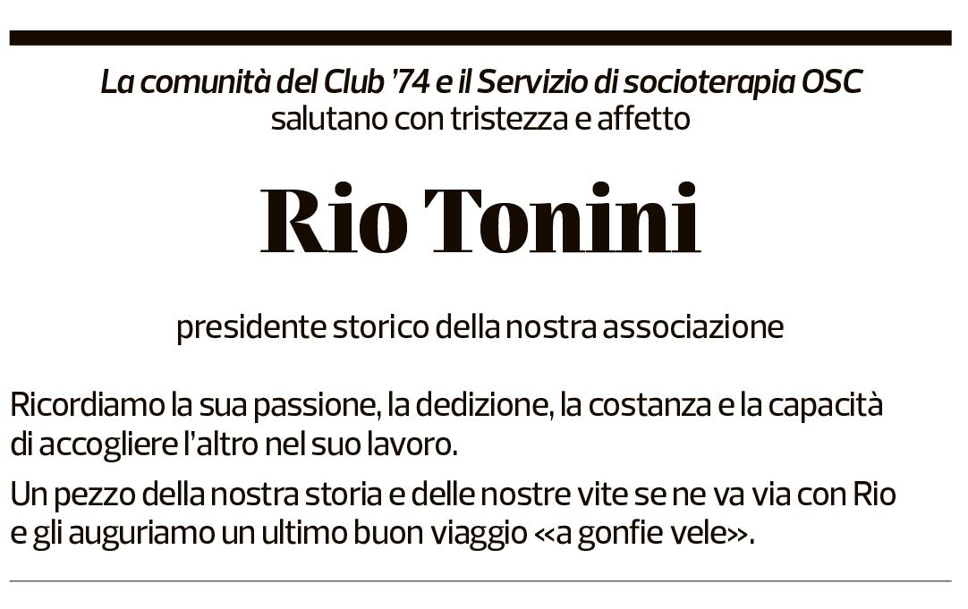 Annuncio funebre Rio Tonini