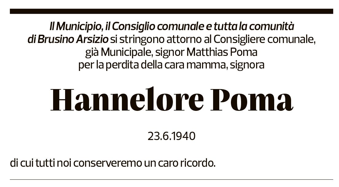 Annuncio funebre Hannelore Poma
