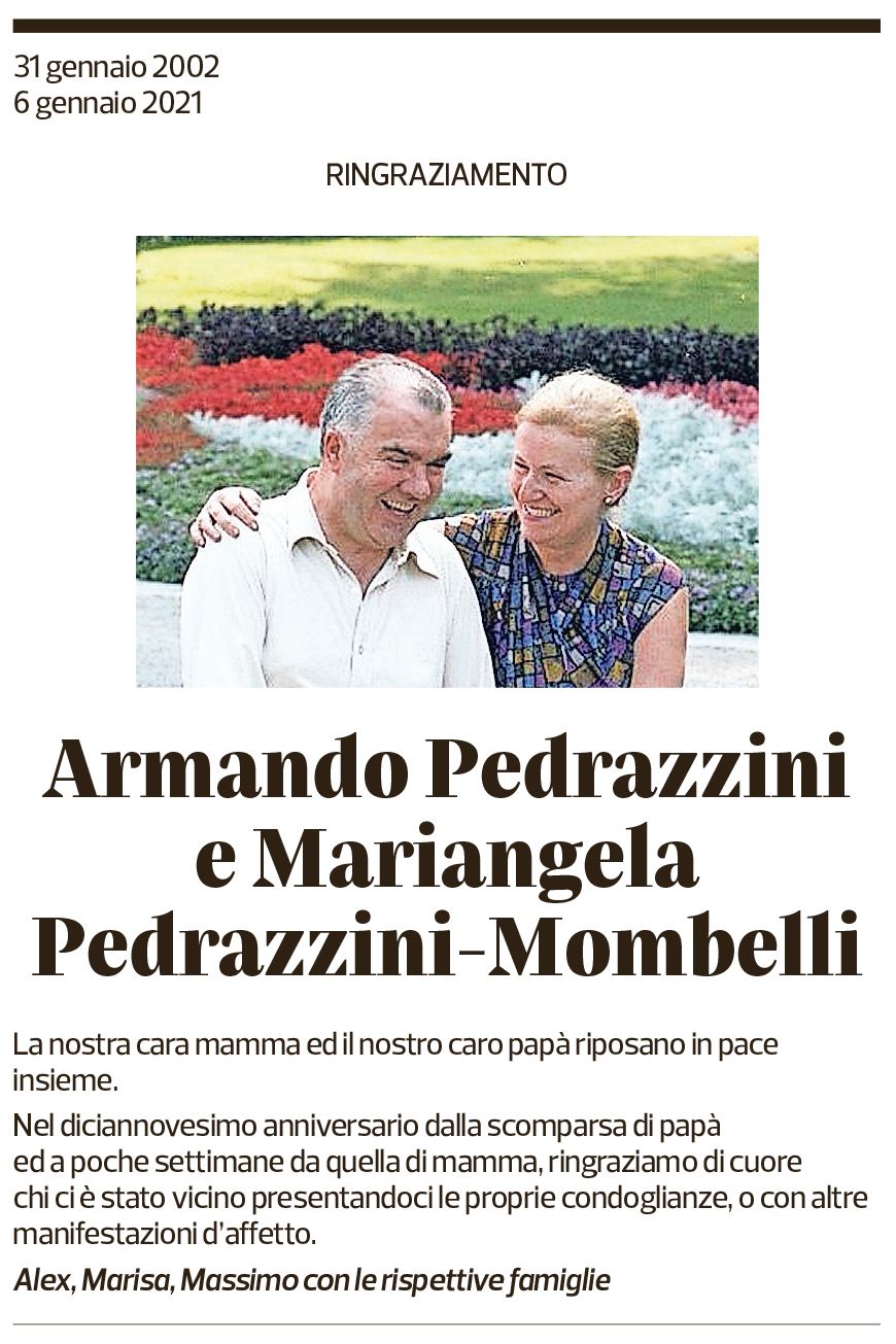 Annuncio funebre Armando E Mariangela Pedrazzini E Pedrazzini-mombelli