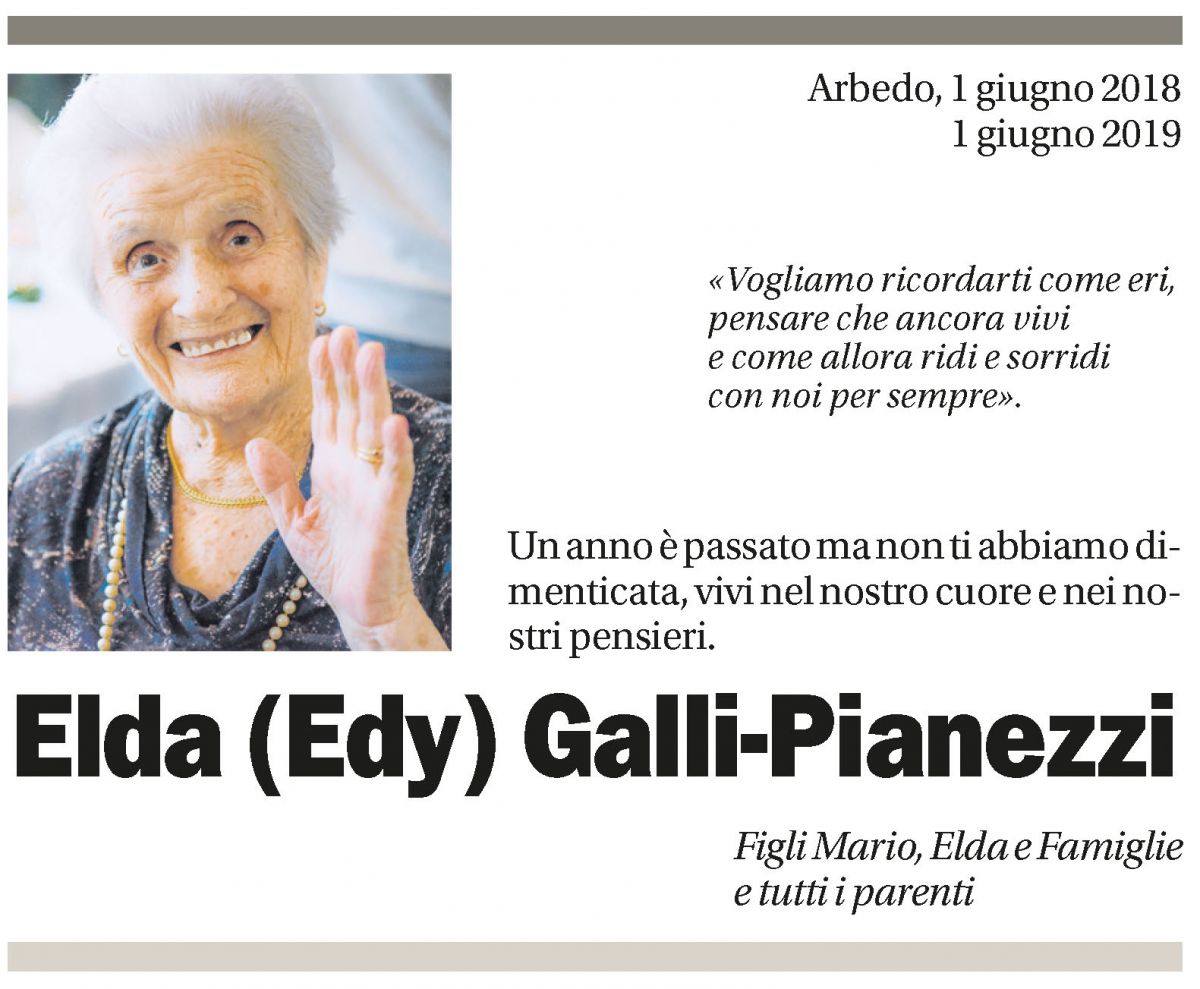 Annuncio funebre Elda (edy) Galli-pianezzi