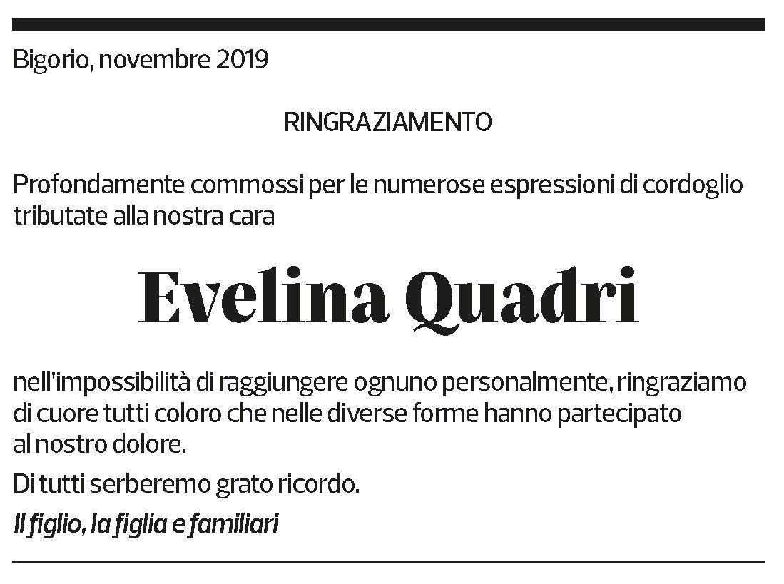 Annuncio funebre Evelina Quadri