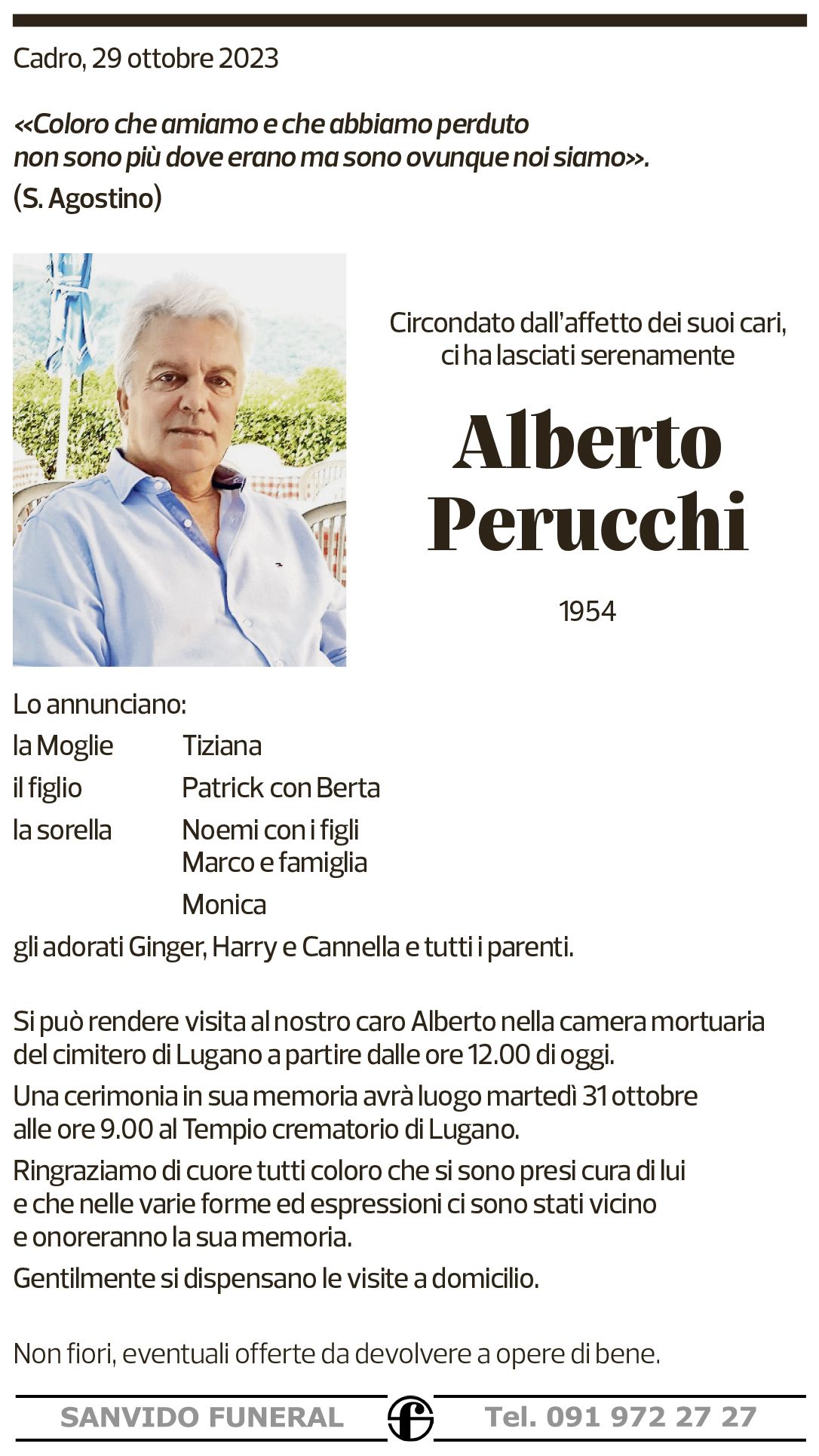 Annuncio funebre Alberto Perucchi