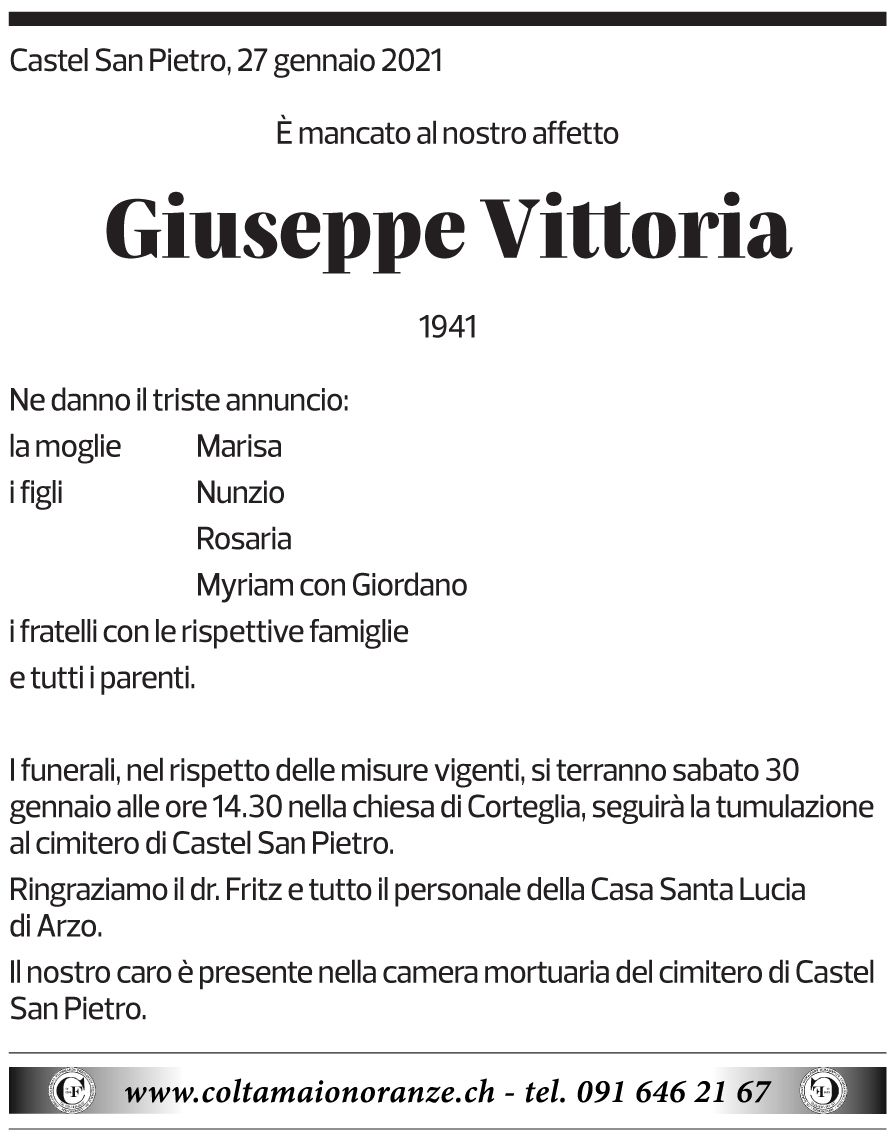 Annuncio funebre Giuseppe Vittoria