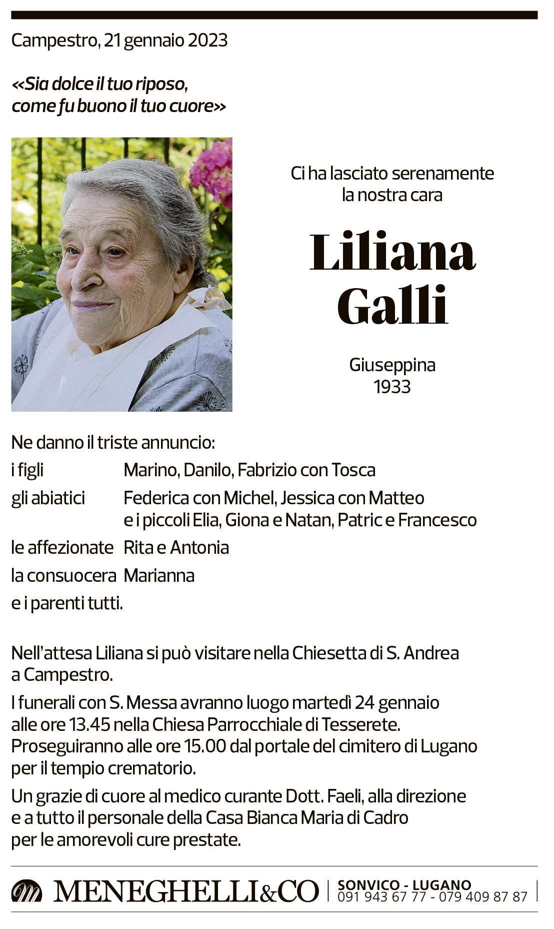 Annuncio funebre Liliana Piffaretti