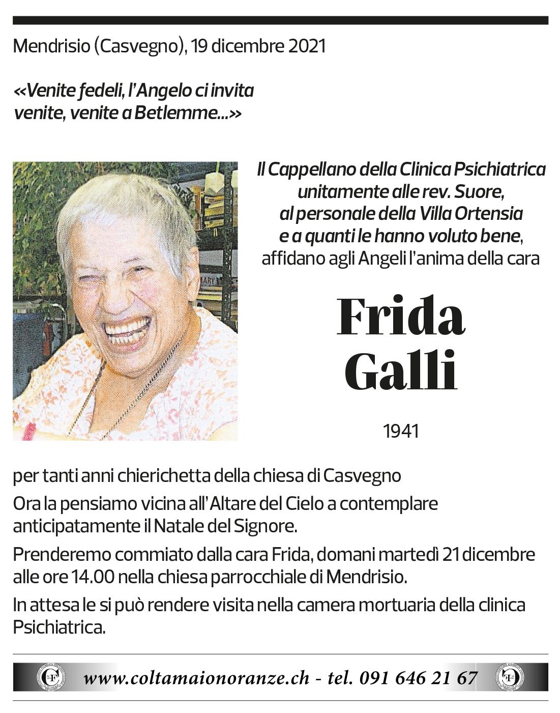 Annuncio funebre Frida Galli