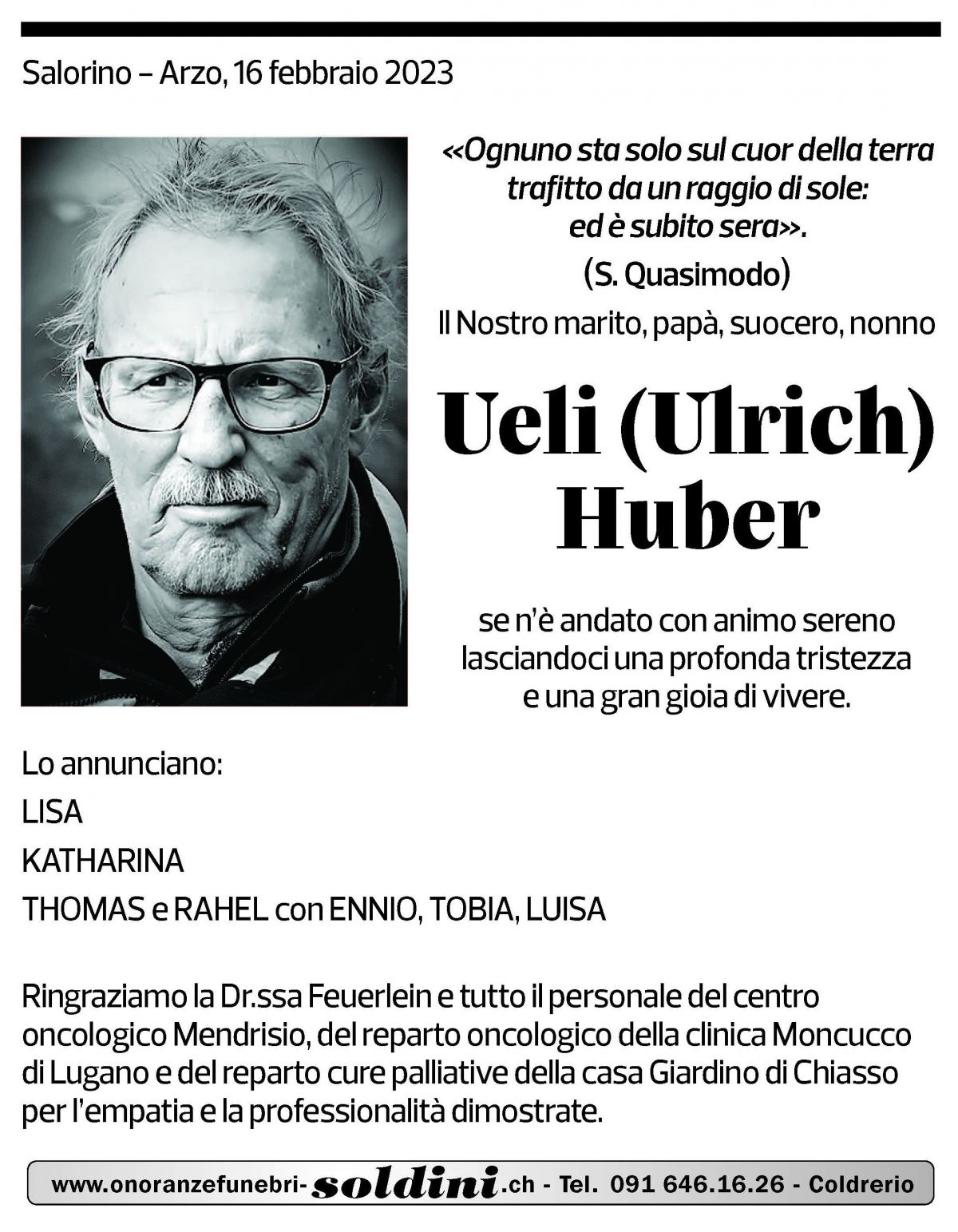 Annuncio funebre Ueli ( Ulrich ) Huber