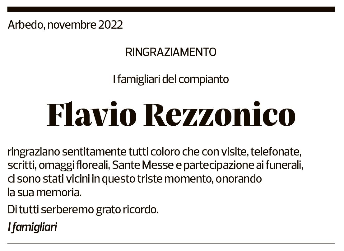 Annuncio funebre Flavio Rezzonico