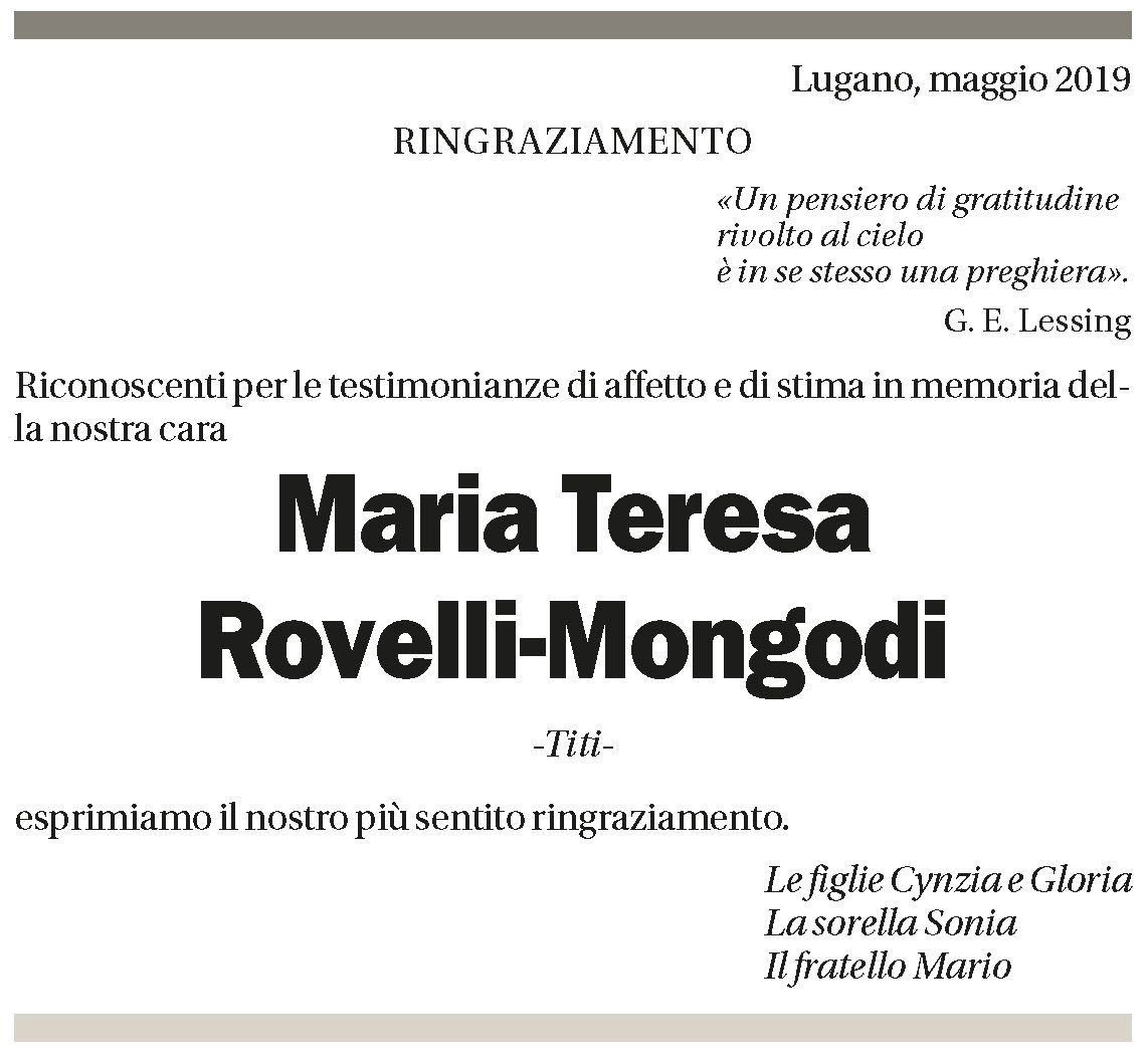 Annuncio funebre Maria Teresa Rovelli-mongodi