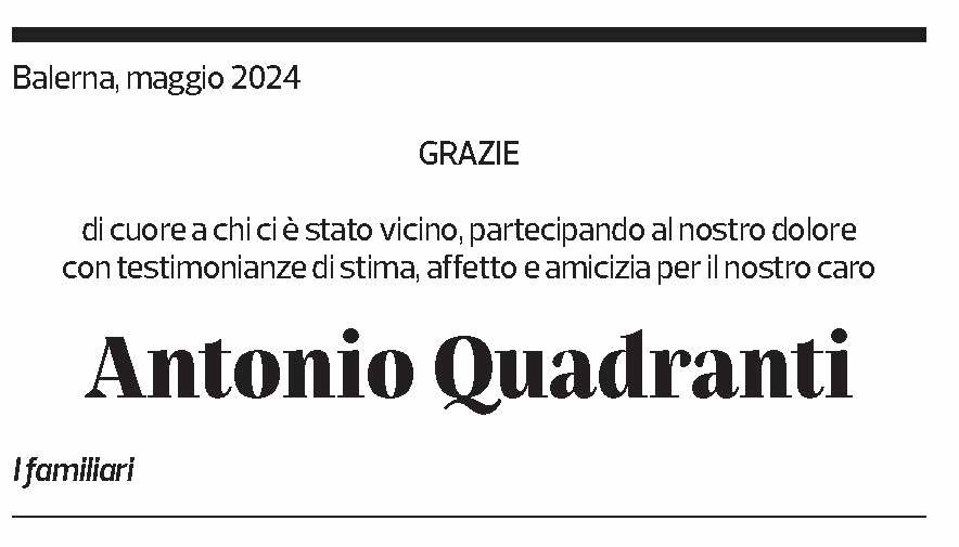 Annuncio funebre Antonio Quadranti