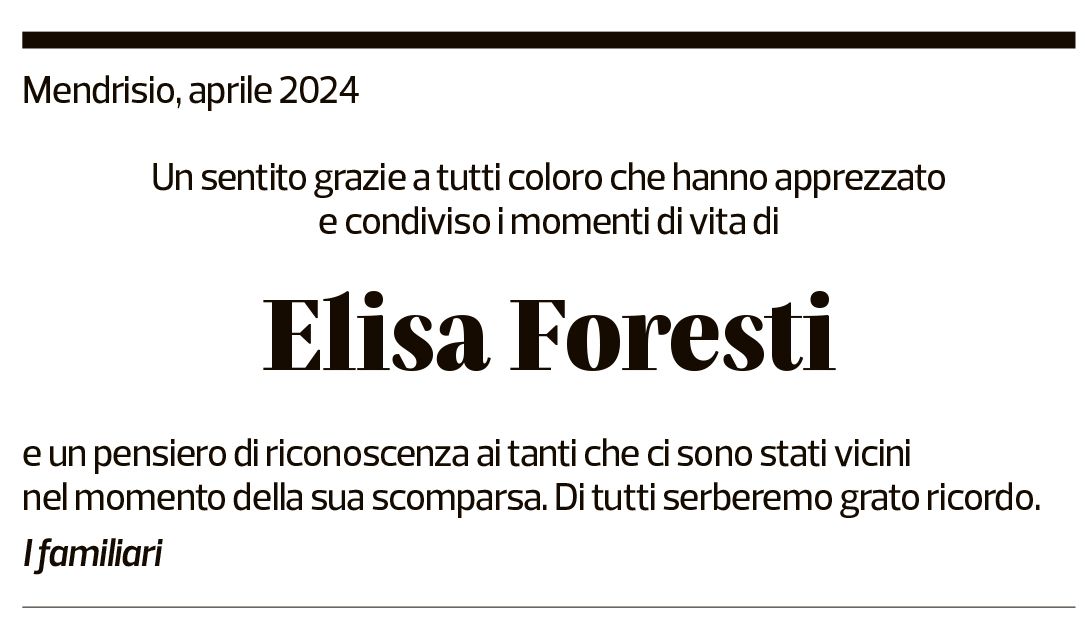 Annuncio funebre Elisa Foresti