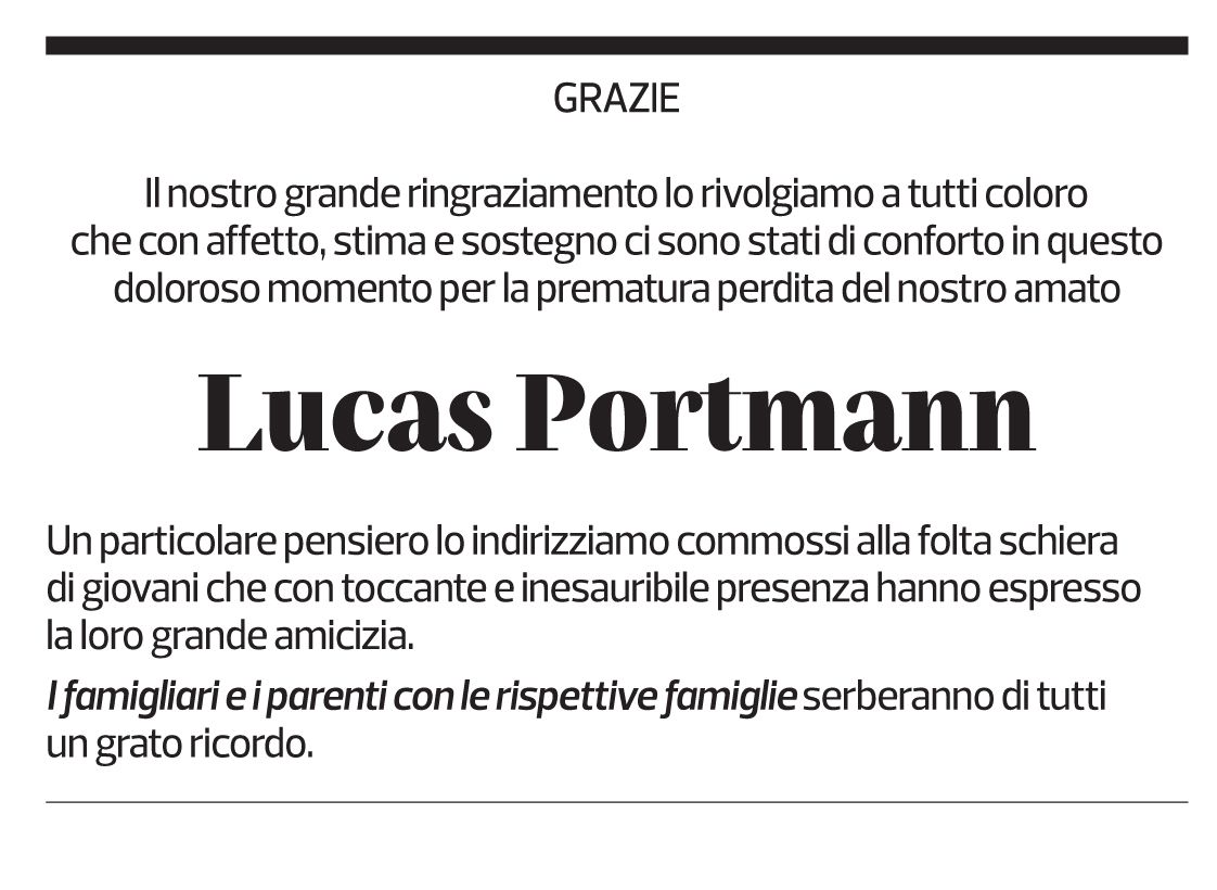 Annuncio funebre Lucas Portmann