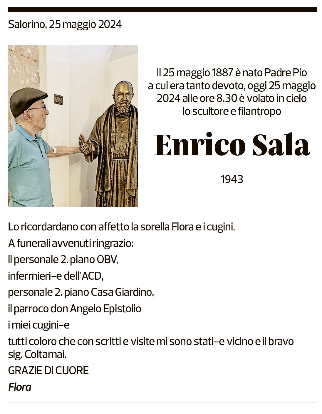 Annuncio funebre Enrico Sala