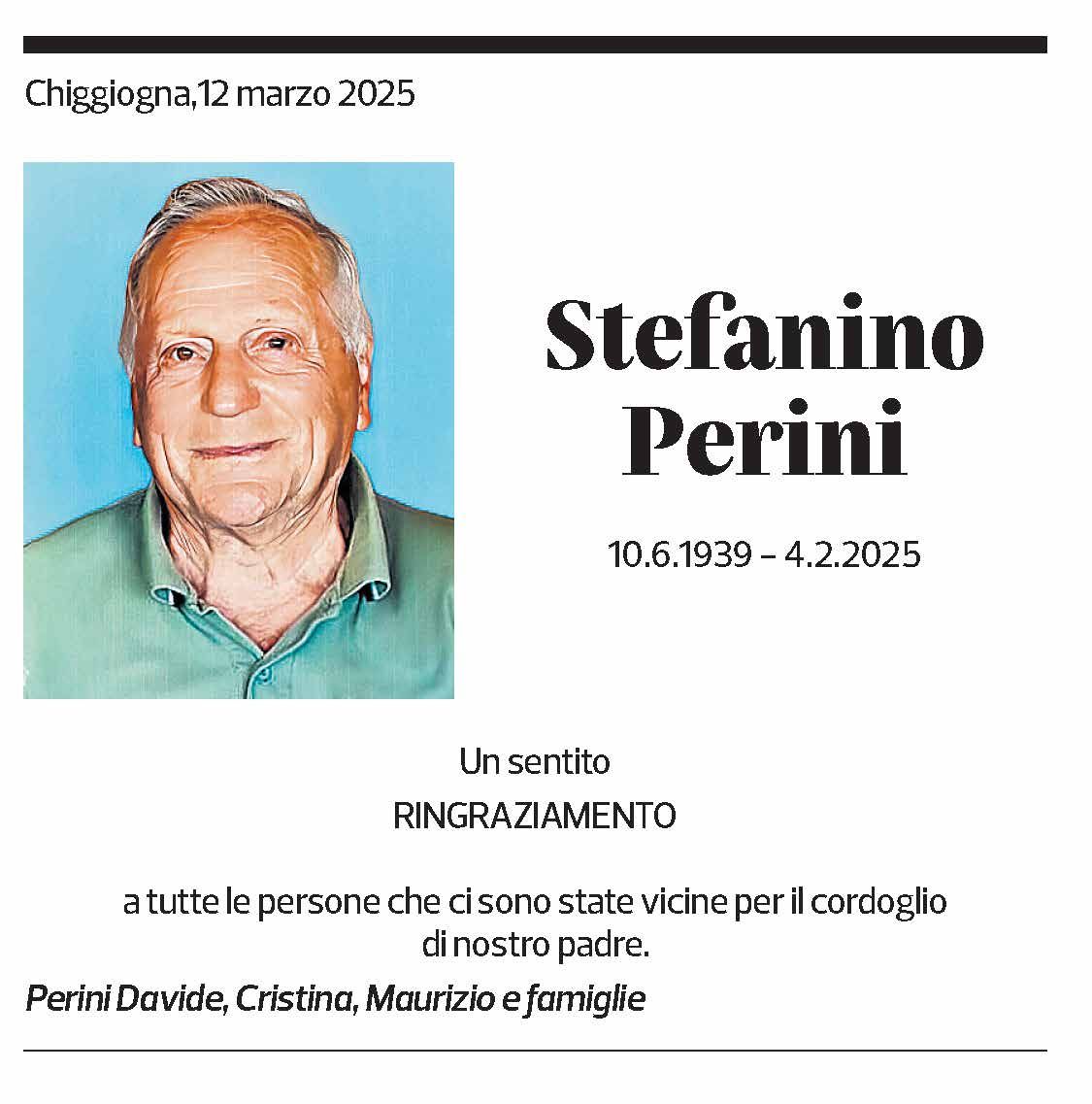 Annuncio funebre Stefanino Perini