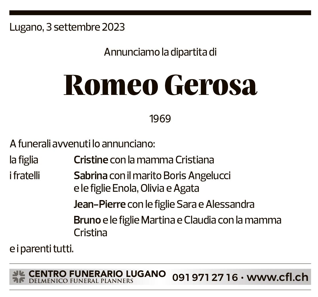 Annuncio funebre Romeo Gerosa