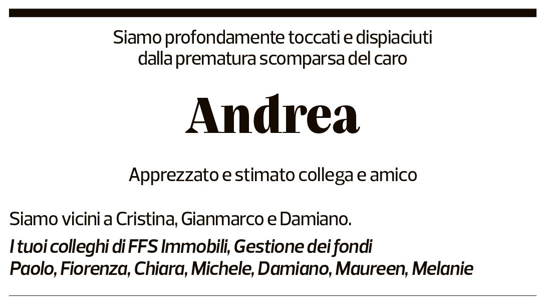 Annuncio funebre Andrea Maeder