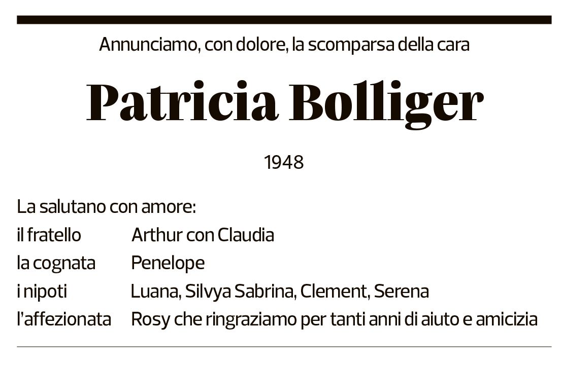 Annuncio funebre Patricia Bolliger