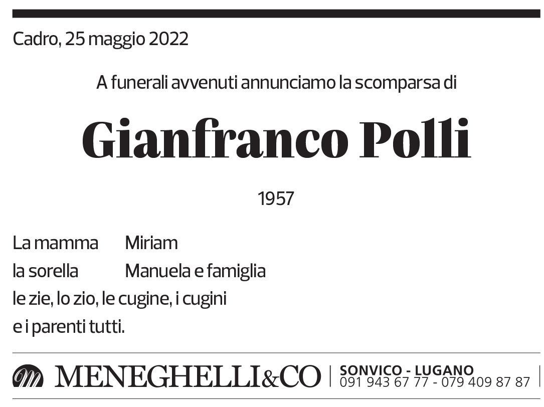 Annuncio funebre Gianfranco Polli