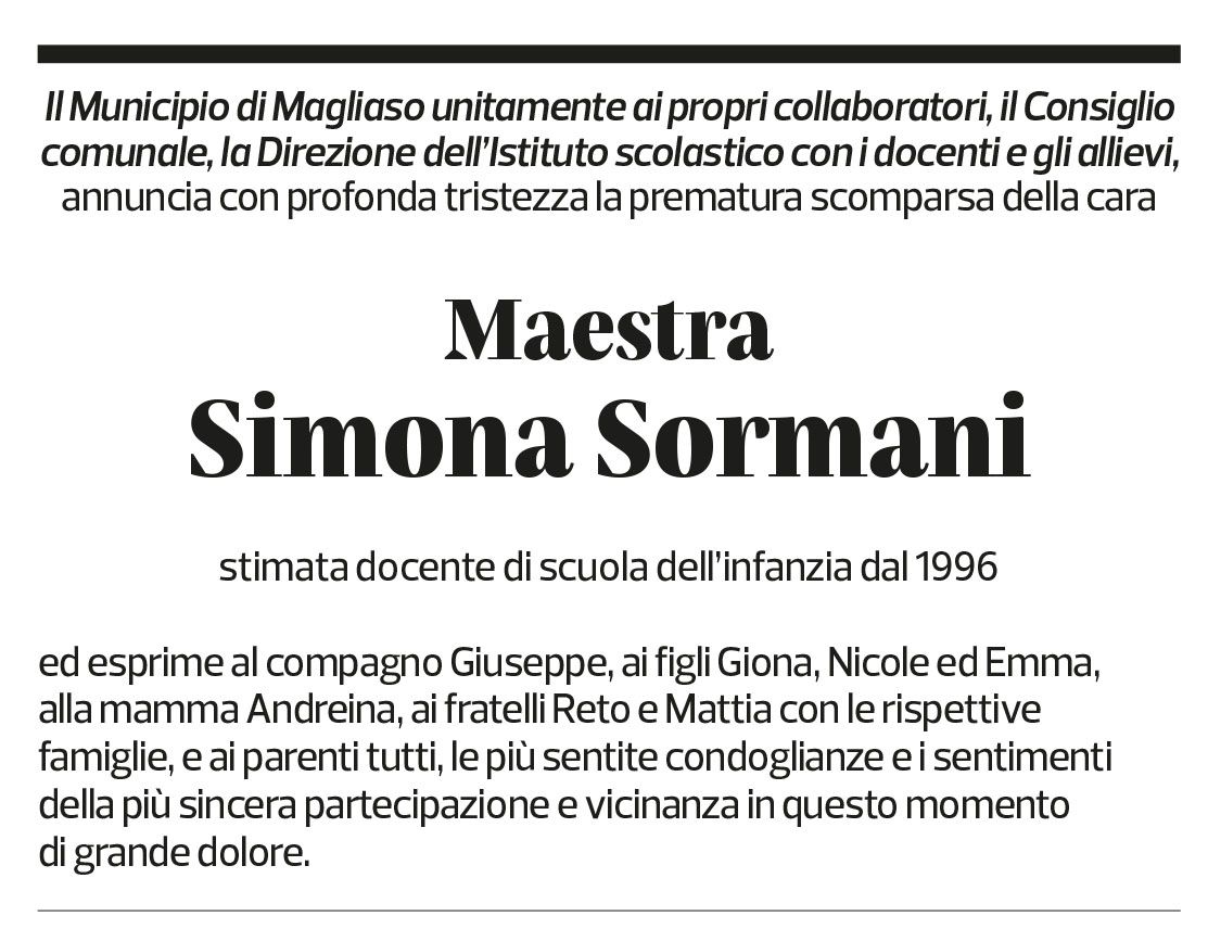 Annuncio funebre Simona Sormani
