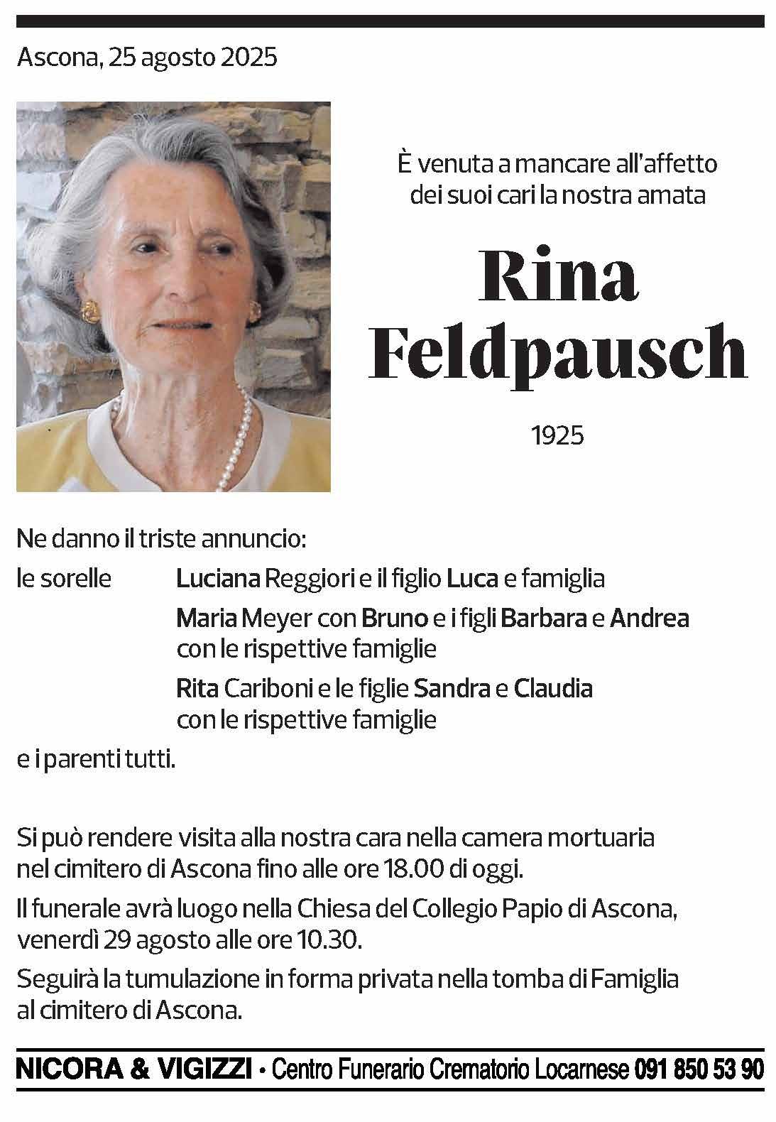 Annuncio funebre Rina Feldpausch