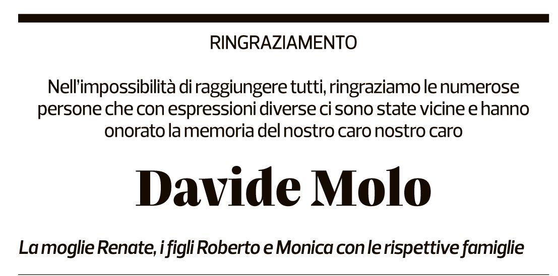 Annuncio funebre Davide Molo