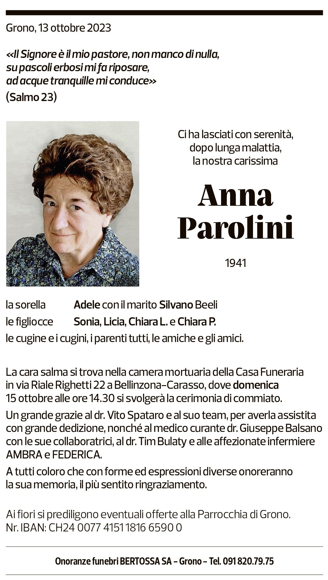 Annuncio funebre Anna Parolini