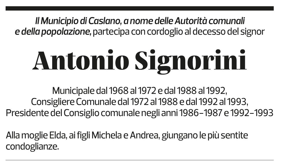 Annuncio funebre Antonio Signorini