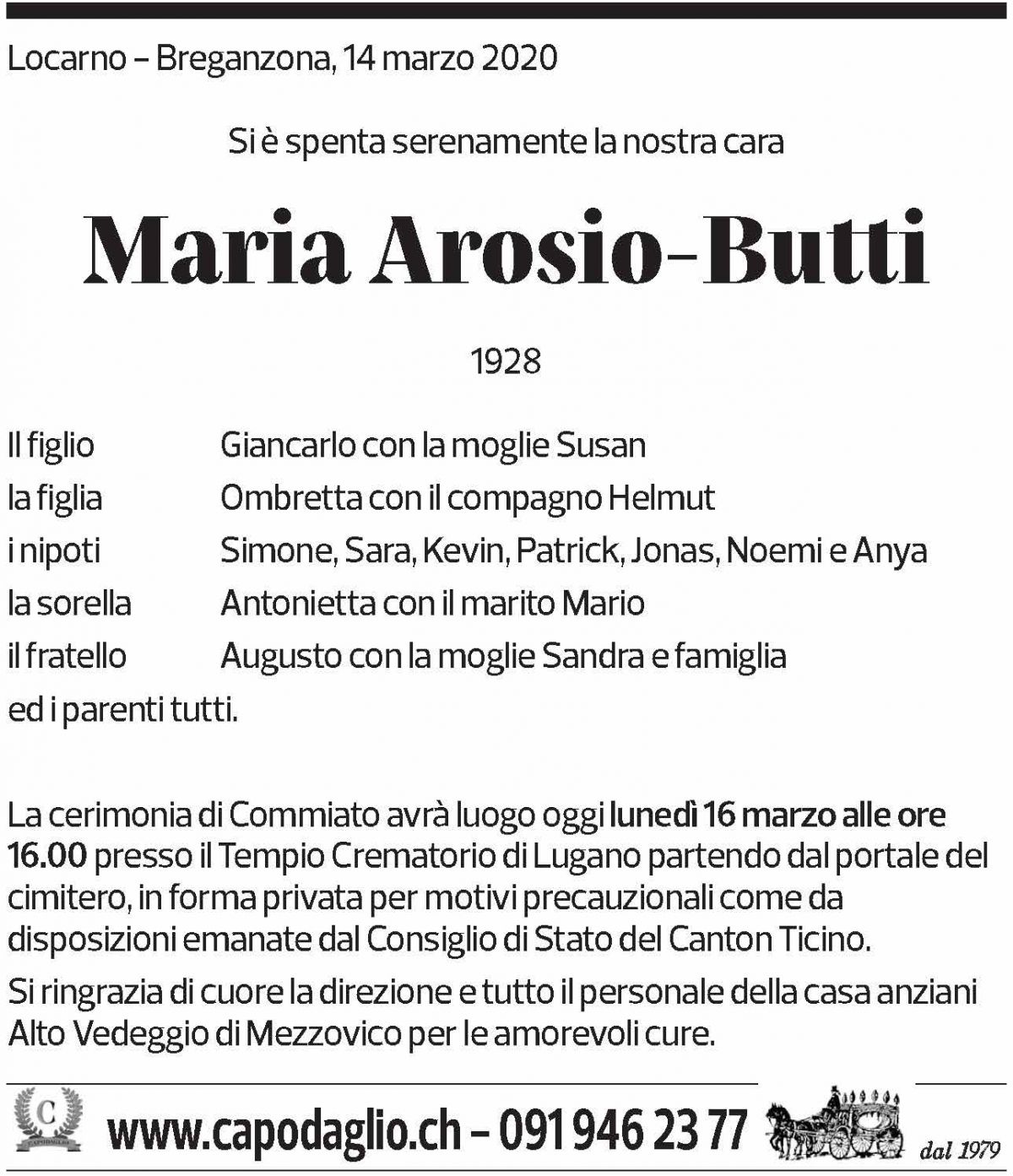 Annuncio funebre Maria Arosio-butti