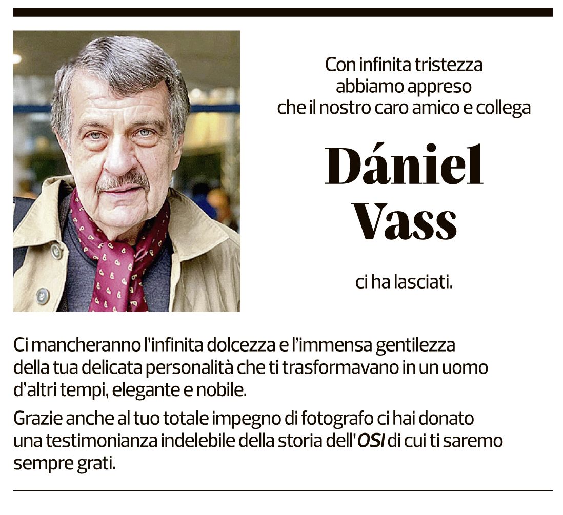 Annuncio funebre Daniel Vass