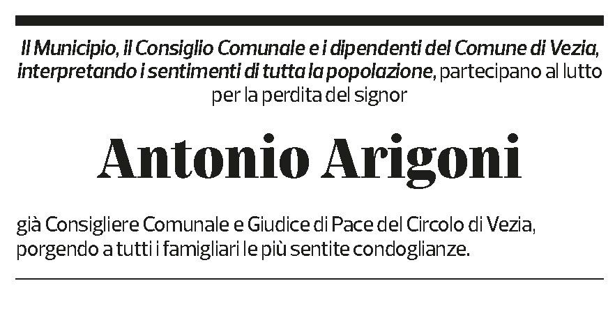 Annuncio funebre Antonio Arigoni