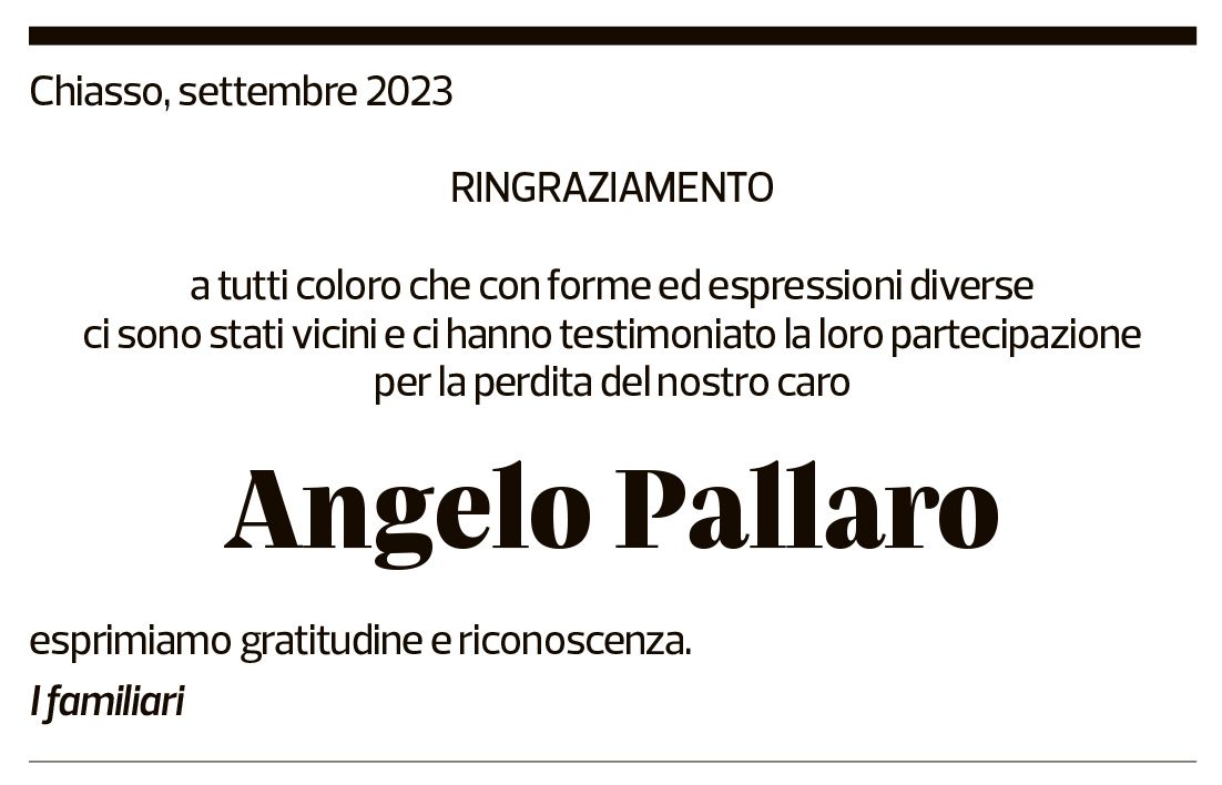 Annuncio funebre Angelo Pallaro