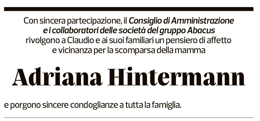 Annuncio funebre Adriana Hintermann