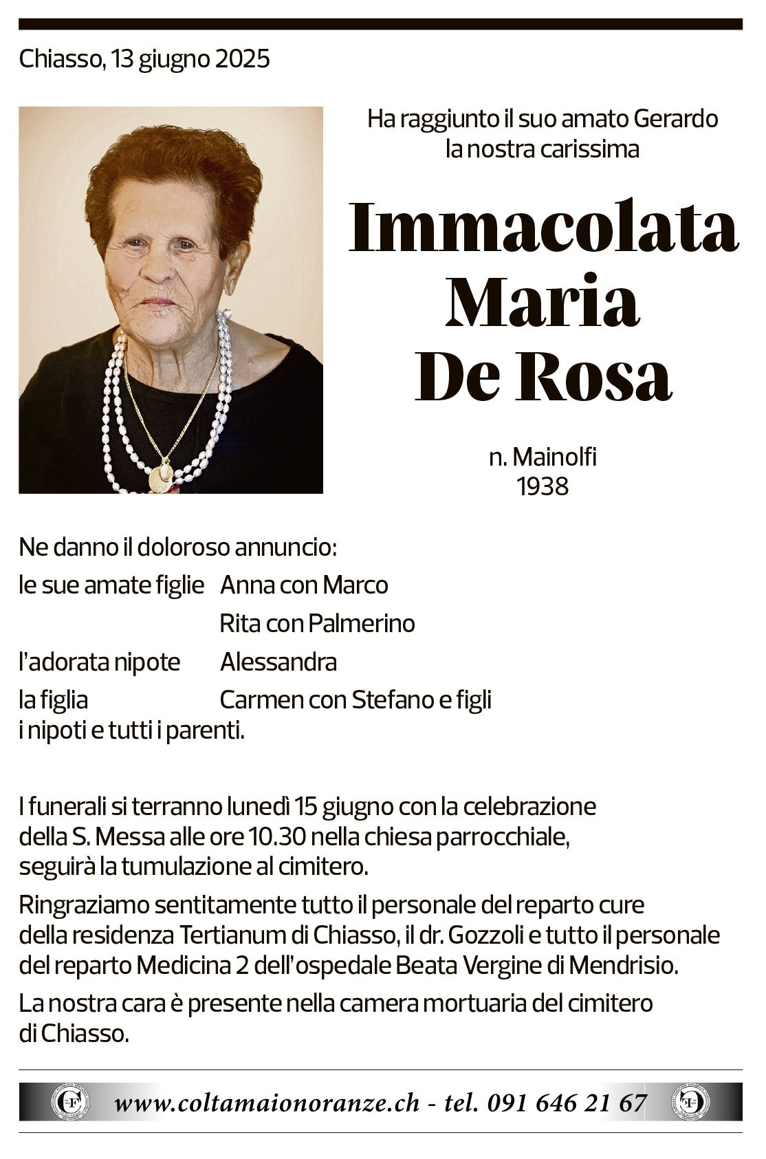 Annuncio funebre Immacolata Maria De Rosa