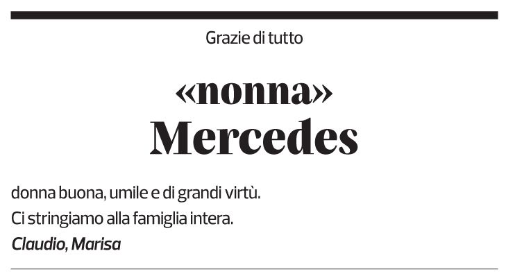 Annuncio funebre Mercedes Soragni